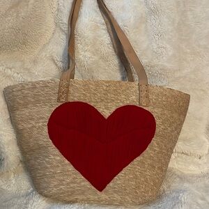 Basket Heart Tote with Double Leather Shoulder Straps and tie